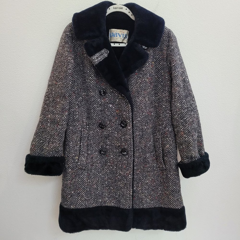 Vintage 60s DAVIS OF BOSTON PEA COAT HOUNDSTOOTH WOOL